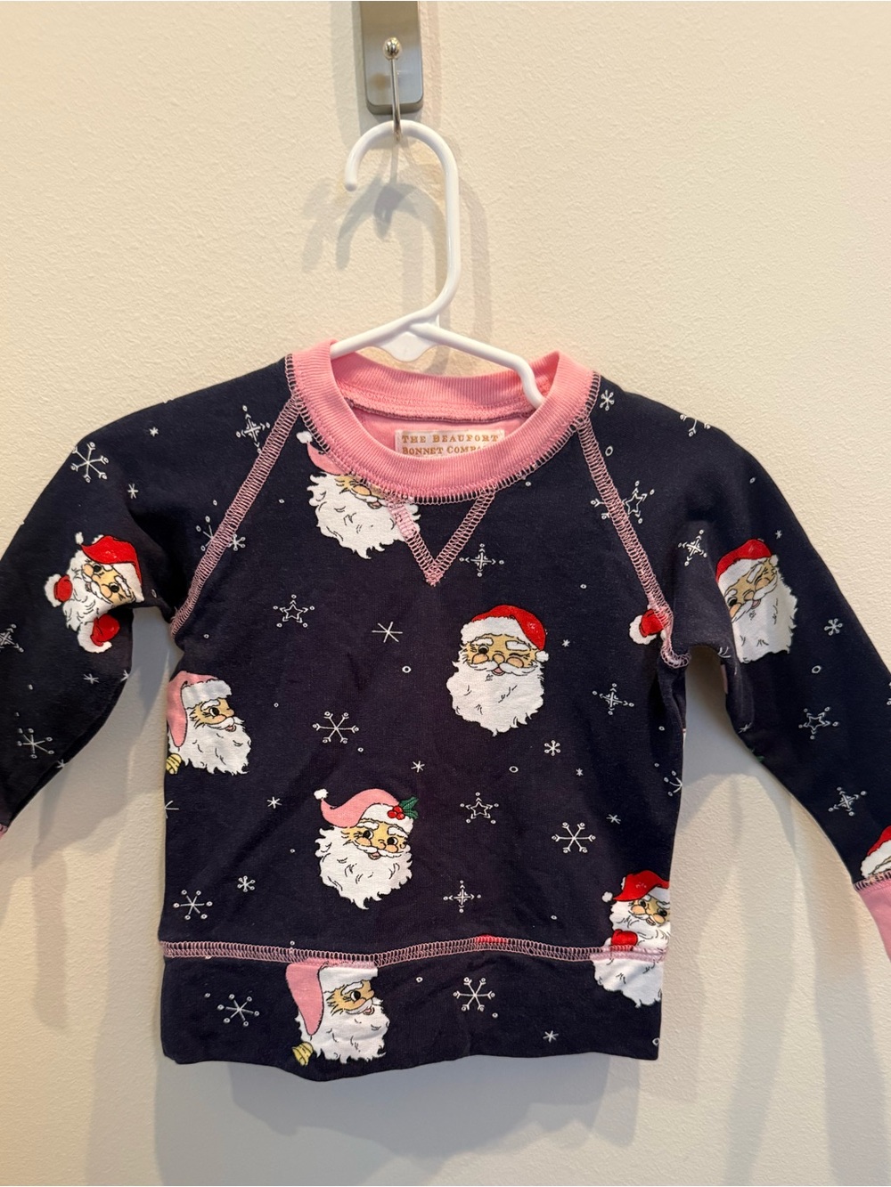 The Beaufort Bonnet Company TBBC Santa Christmas Crewneck 6-12M Navy Pink